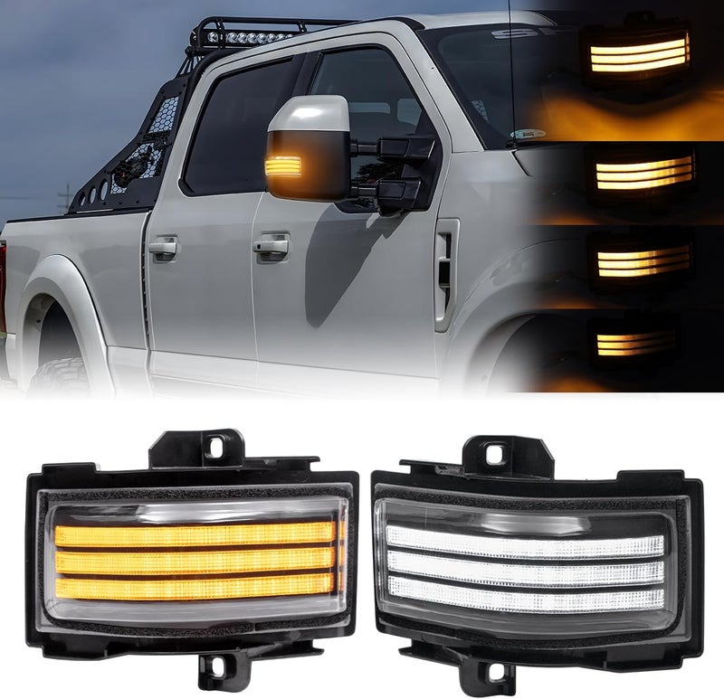 Aexploer Side Tow Mirror Turn Signal LED Lights Compatible with F150 2015-2025 for F250 F350 F450 2017-2025 White Daytime Running &Yellow Dynmaic Sequential Blink Turn Marker Lamp (Clear Len) - Image 1